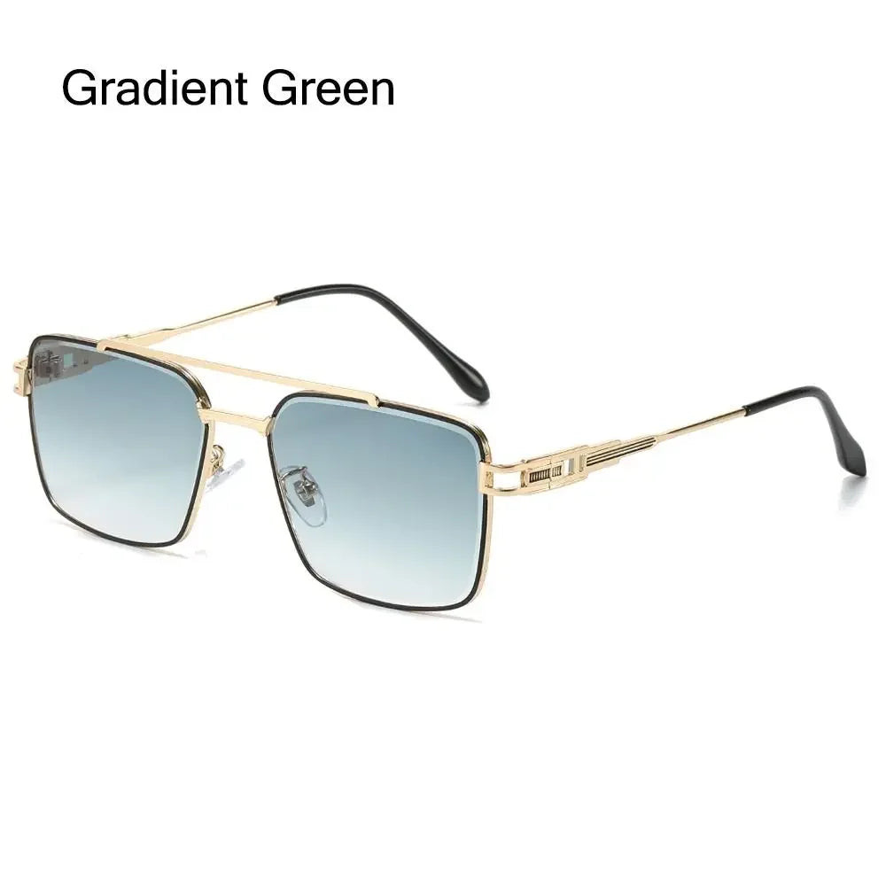 Ingvn  Fashionable Double Bridge Cut-Edge Sunglasses UV Protection Luxury Metal Shades Gradient Lens Sun Glasses for Men and Women