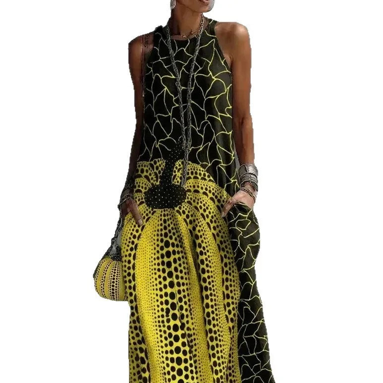 Ingvn  Summer Dress Woman Sleeveless High Waist Dresses Women's Summer Maxi Dress Polka Dot A Line Dress Casual Elegant Party Evening
