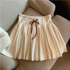 Ingvn - Women's Autumn Winter High Waist Drawstring Knit Pleated Mini Skirt Sporty Versatile Chic Streetwear Cozy