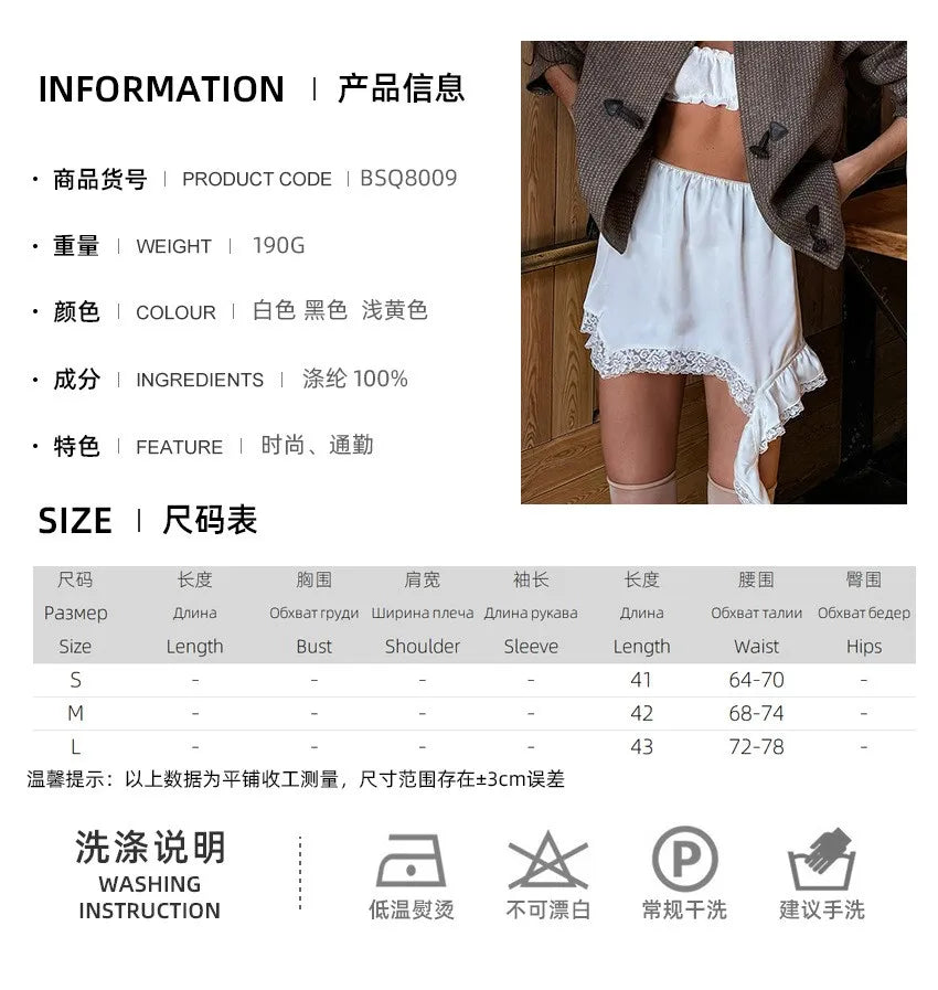 Ingvn  Summer Women's Clothing Lace Trim Asymmetrical Mini Skirt For Woman Elegant Polyester Short Casual Office Wear Look