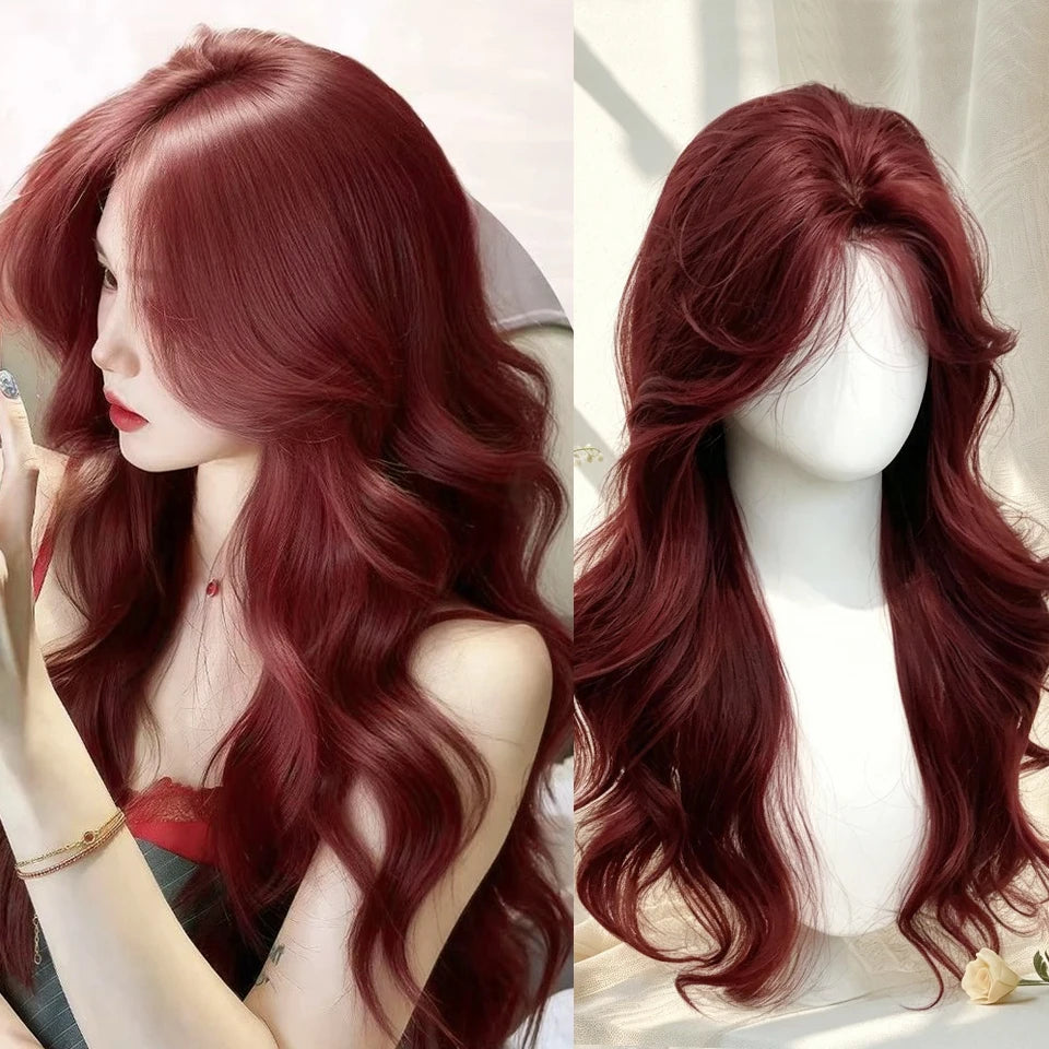 Ingvn  ﻿Long Wavy Ombre Pink Lolita Wig Synthetic Natural Cosplay Small Area Lace Wig Halloween Party Costume Wig for Women Daily Wear