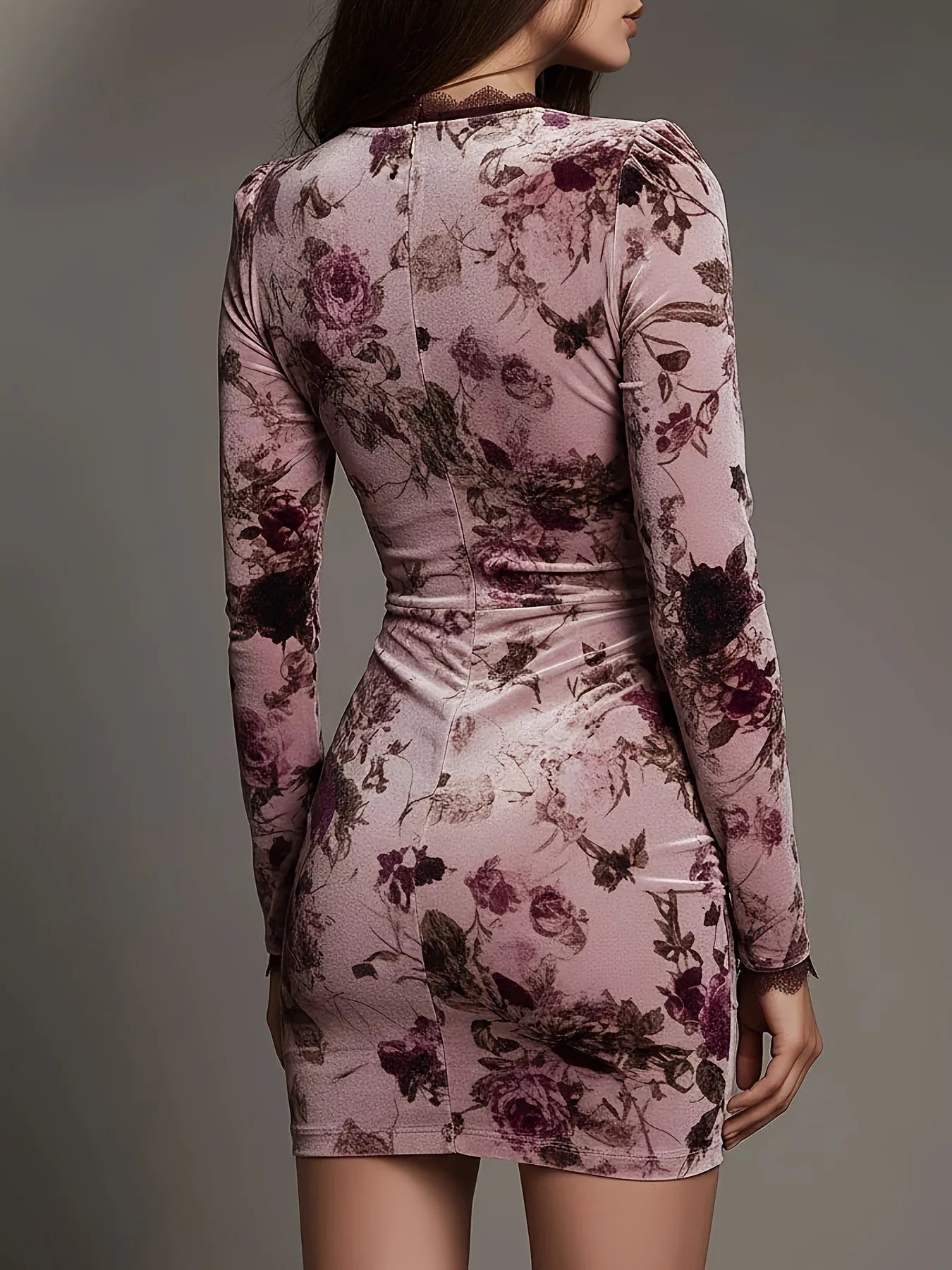 Ingvn  Spring Women's Clothing Elegant V Neck Long Sleeve Bodycon Dress For Woman Polyester Geometric Print Slim Fit Short Midi