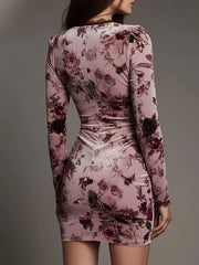 Ingvn  Spring Women's Clothing Elegant V Neck Long Sleeve Bodycon Dress For Woman Polyester Geometric Print Slim Fit Short Midi