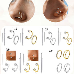 Ingvn  2Pcs 20G Stainless Steel Hoop Nose Ring Double CZ Horseshoe Nose Ring,Two-Tone Eyebrow Lip Piercing Jewelry For Women 8mm