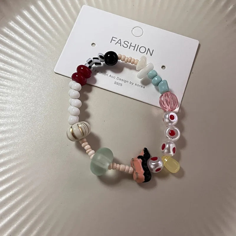 Ingvn  New Cute Geometry Star Conch Ceramic Glass Acrylic Beaded Bracelet Girl Kpop Aesthetic Charm Jewelry Y2K Marine Accessories