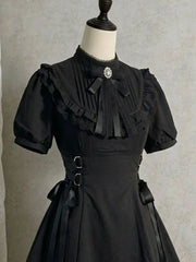 Ingvn  Japanese Style Gothic Black Mini Dress Harajuku Y2k Short Sleeve Dress Party Casual Korean Fahsion Slim Dress Woman