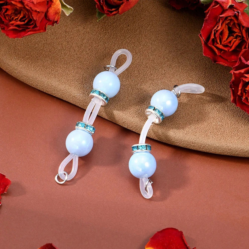 Ingvn  1Pair Fake Nipple Rings,Adjustable Fit Daily Wear Nipple Nooses,8mm Candy Beads, Faux Nipple Piercing Non Pierce Faux Barbells