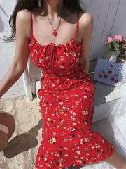 Ingvn  Retro Square Collar Floral Print Vacation Long Dress Women's Strapless Gown Chenopod Fabric Upgrade Spring Summer