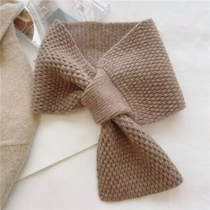 Ingvn - Women's Autumn Winter Korean Solid Knit Lazy Cross Neck Warmer Scarf Student Warm Chic Coquette Trendy