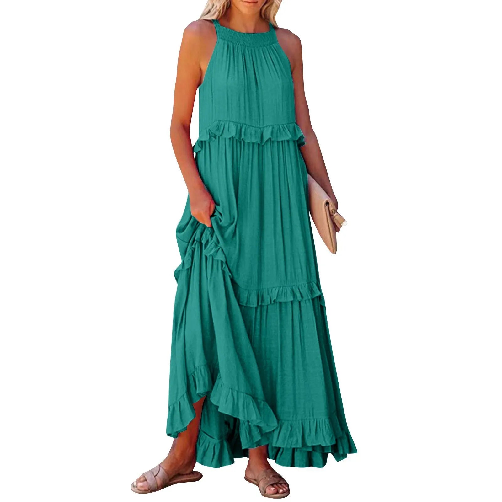 Ingvn  European and American New Summer Vacation Style Long Dress with Big Sway Flowing Beach Skirt for Women
