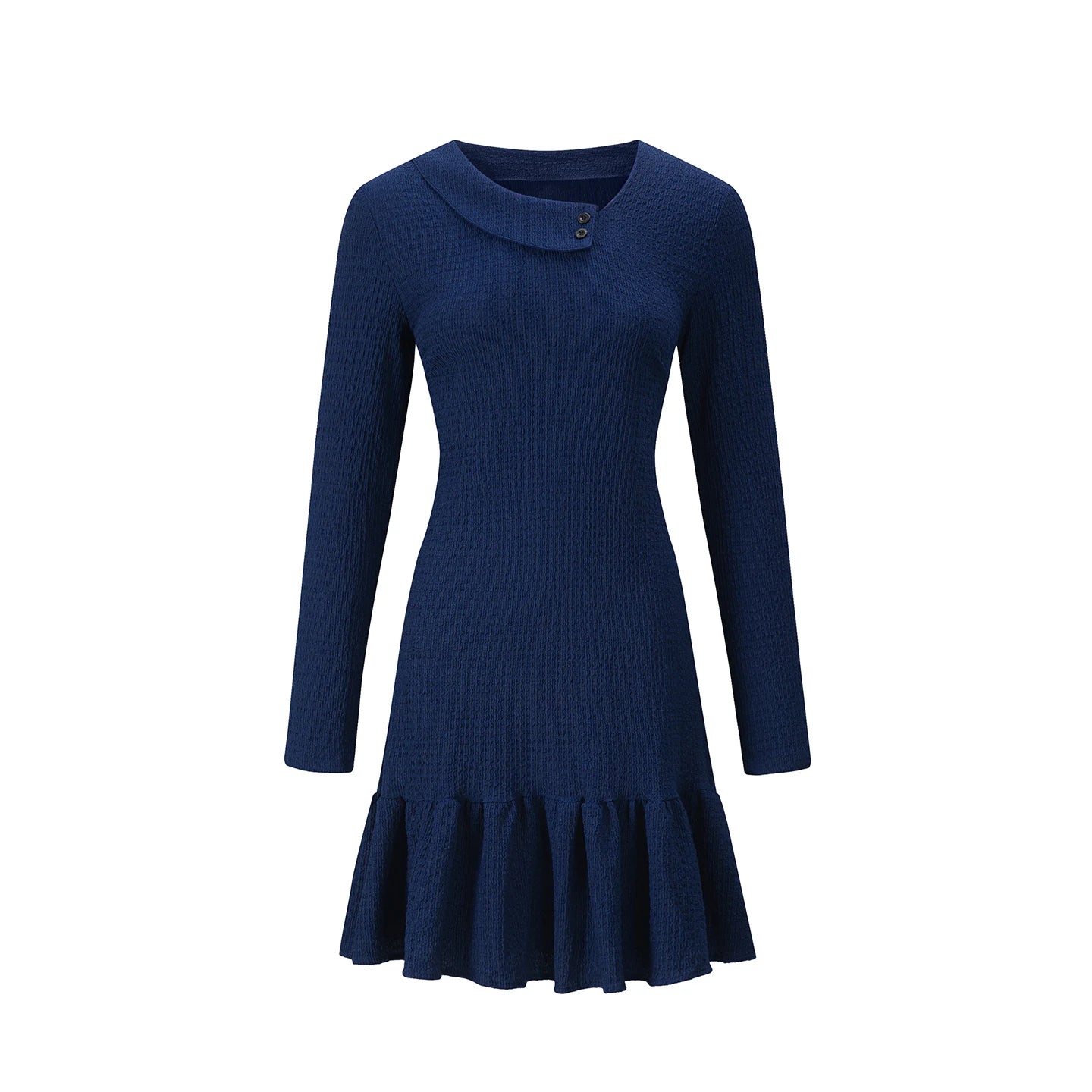 Ingvn - New Long Sleeve Dresses for Women Skew Collar Women Dress Elegant Solid A-LINE Dress Women Vestidos De Verano Mujer