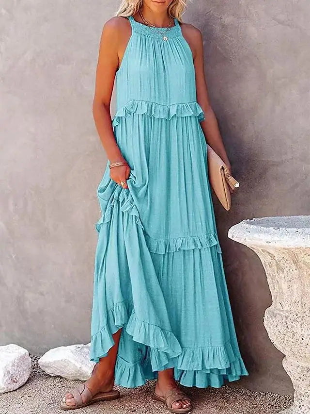 Ingvn  European and American New Summer Vacation Style Long Dress with Big Sway Flowing Beach Skirt for Women