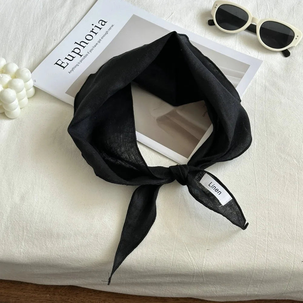 Ingvn - Mori Style Solid Color Linen Scarf Thin Fabric Comfortable Feel Headscarf Breathable Triangle Scarf Pastoral Style