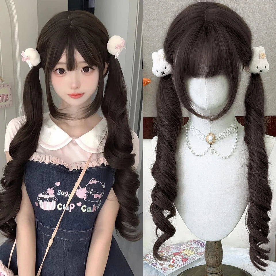 Ingvn - Long Wavy Black Highlight Pink Wig with Bangs Synthetic Diy Cosplay Wig Daily Wear Natural Wig Halloween Costume Wig for Women