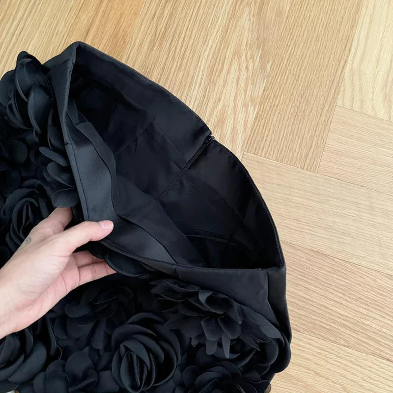 Ingvn  Y2K Vintage Floral Mini Skirt Women 90S Aesthetic Apricot A-Line Skirt Harajuku Style 3D Floral Print Black Summer Skirt