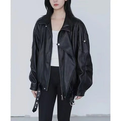 Ingvn  Woman Vitnage Black Leather Jackets Streetwear Fashion Solid Coat Harajuku High Waist Elegant Coat Spicy Girls Chic