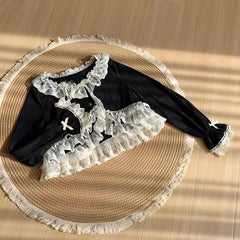 Ingvn  Soft Girl Japanese Lolita Cardigan Ladies Y2K Harajuku Lace Long Sleeve Shirt Sweet Lovely Subcultural Daily Casual Basic Tops