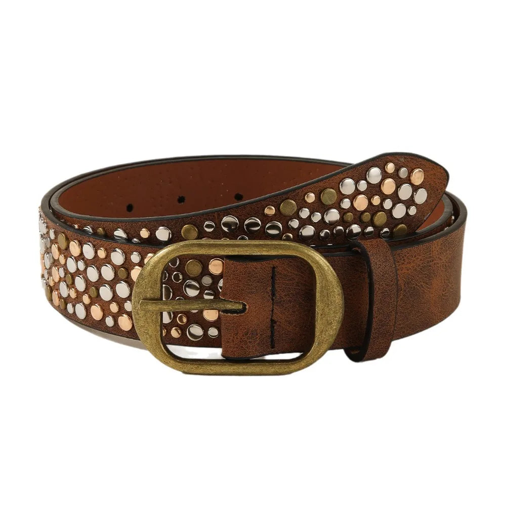 Ingvn  Trend Alloy Buckle Women's Belt Rivet Decoration Pu Leather Casual Waist Belt Punk Style Needle Buckle Belt Pants Decoration