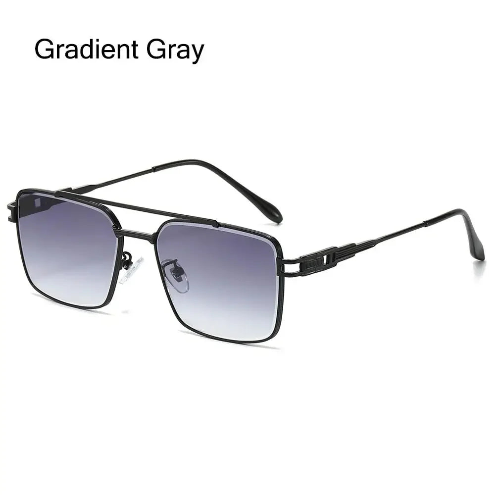Ingvn  Fashionable Double Bridge Cut-Edge Sunglasses UV Protection Luxury Metal Shades Gradient Lens Sun Glasses for Men and Women