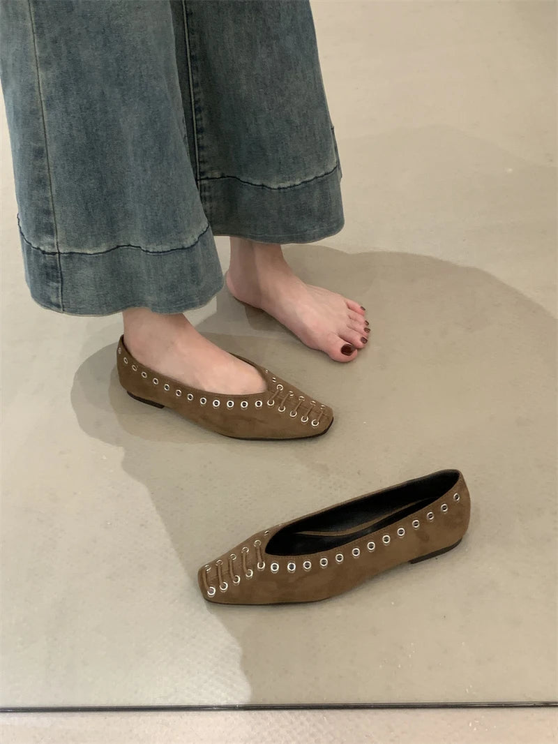 Ingvn  Fashion Flock Women Flats Slip On Shoes Soft Female Shallow Footwear Square Toe Ladies Mary Janes Flats Shoes