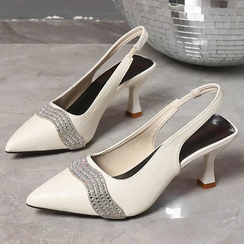 Ingvn  Women's Sandals New Fashion Comfortable Elegant Sexy Small Toe Stiletto High Heels French High Heels Baotou Back Bling Sandals