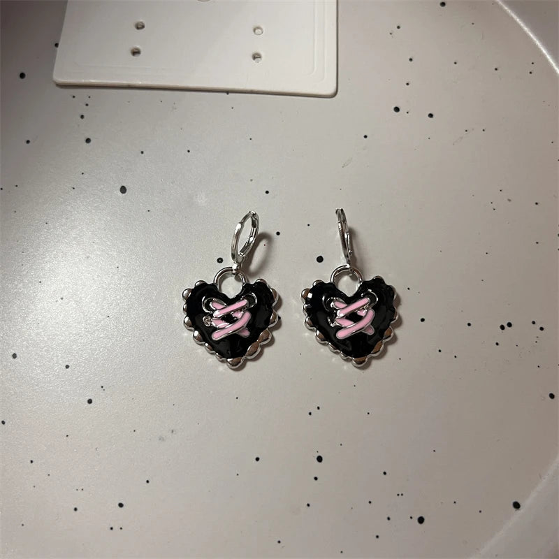 Korean Fashion Pink Crystal Star Heart Cross Earrings for Women Drop Earrings for Piercing Earrings Party Aesthetic Jewelry