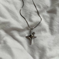 Minimalist Star Cross Stainless Steel Pendant Necklace for Women Men Punk Hip Hop Unisex Neck Chain Y2K Fashion Jewelry Gifts
