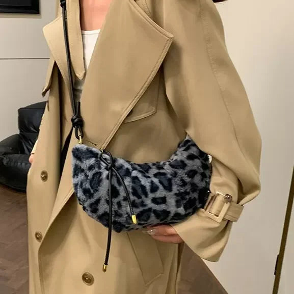 Ingvn - Leopard Plush Bag Faux Fur Bolsas Feminina  Fashion Commuter Bolsa Crossbady Bags for Woman Bolsos Mujer Croissant Sac Femme
