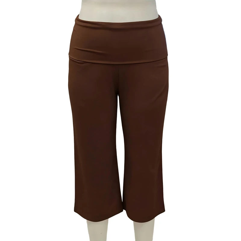 Ingvn  Womens Summer Capris Pants Casual Fold-Over Elastic Waist Side Split Hem Cropped Pants Trendy Trousers for Streetwear