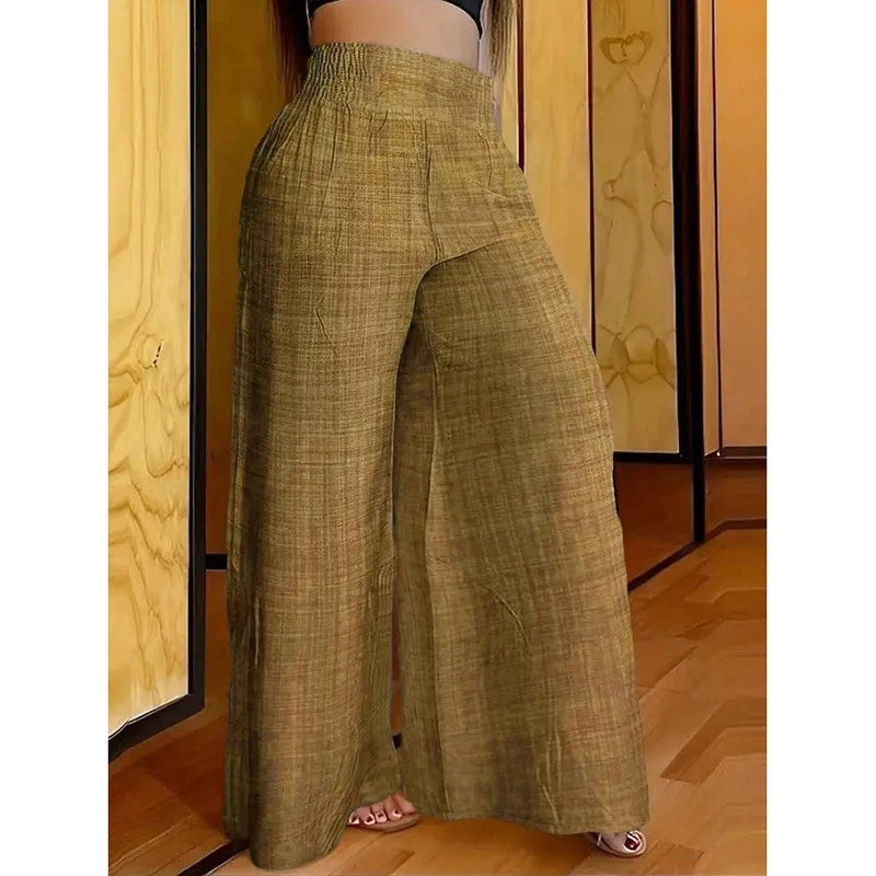 Ingvn  Women's Wide Leg Pants Baggy High Waist Trousers Solid Elastic Waistband Wide Leg Pants Pleated Loose Fit Blue Black Pants
