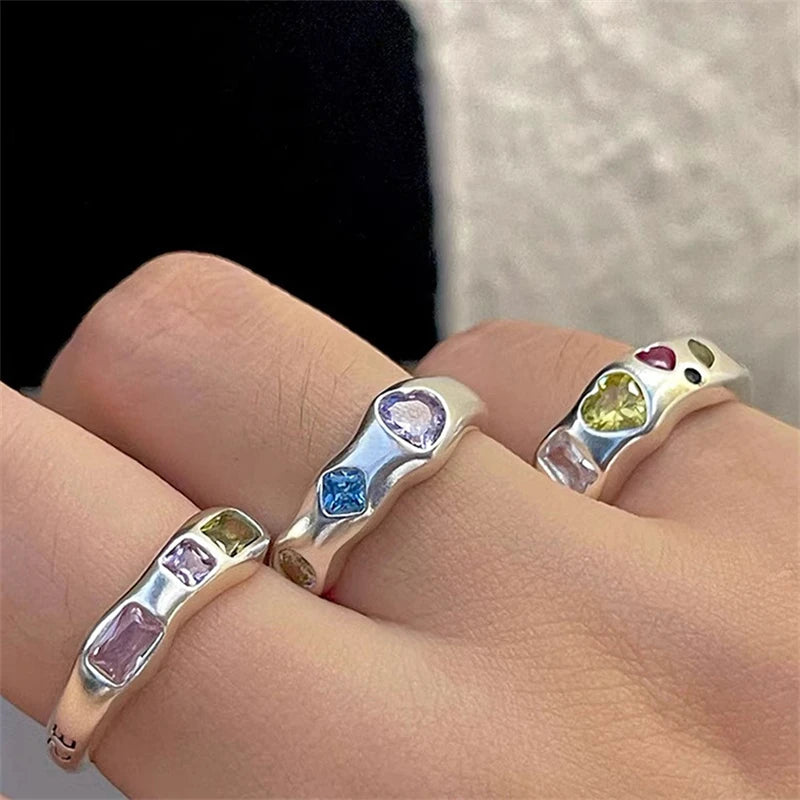 Ingvn  Korean Opal Irregular Rings Pink Zircon Natural Stone Girl Wedding Engagement Rings Opal Crystal Y2K Rings Aesthetic Jewelry