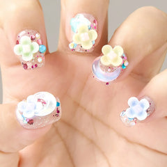 10pcs Handmade Summer Press On Nails Short Fake Nails Ballerina Moon Flower Patterned Fake Nail Cute Nail Art Sweet Fake Nails