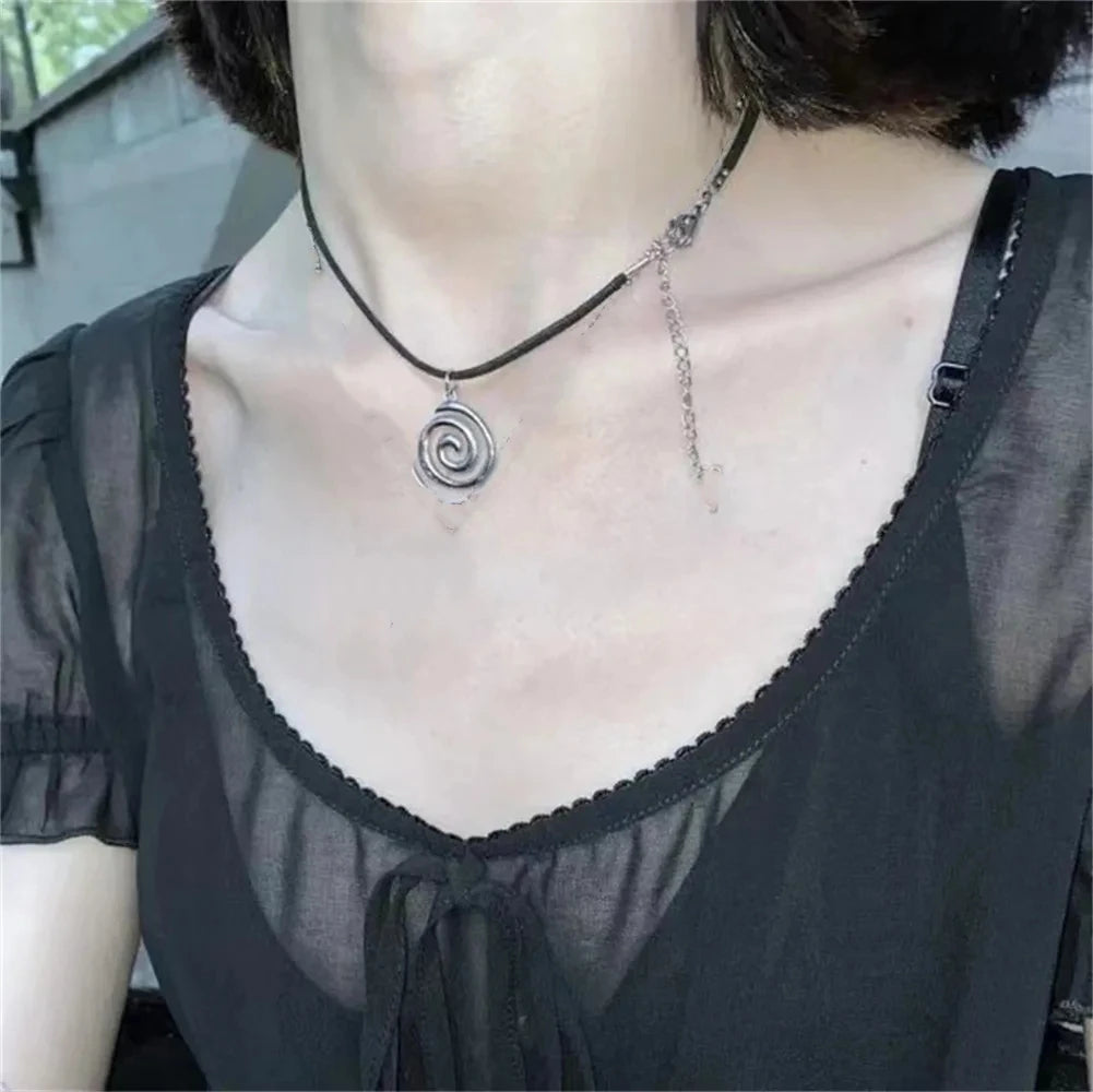 Ingvn  Vintage Spiral Vortex Pendant Hand-woven Leather Rope Necklace for Women Unisex Boho Pentagram Necklace Fashion Y2K Jewelry
