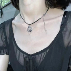 Ingvn  Vintage Spiral Vortex Pendant Hand-woven Leather Rope Necklace for Women Unisex Boho Pentagram Necklace Fashion Y2K Jewelry
