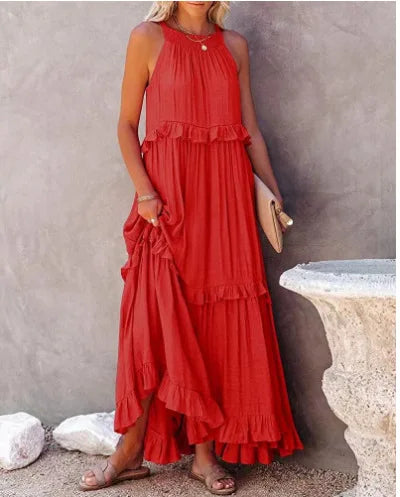 Ingvn  European and American New Summer Vacation Style Long Dress with Big Sway Flowing Beach Skirt for Women