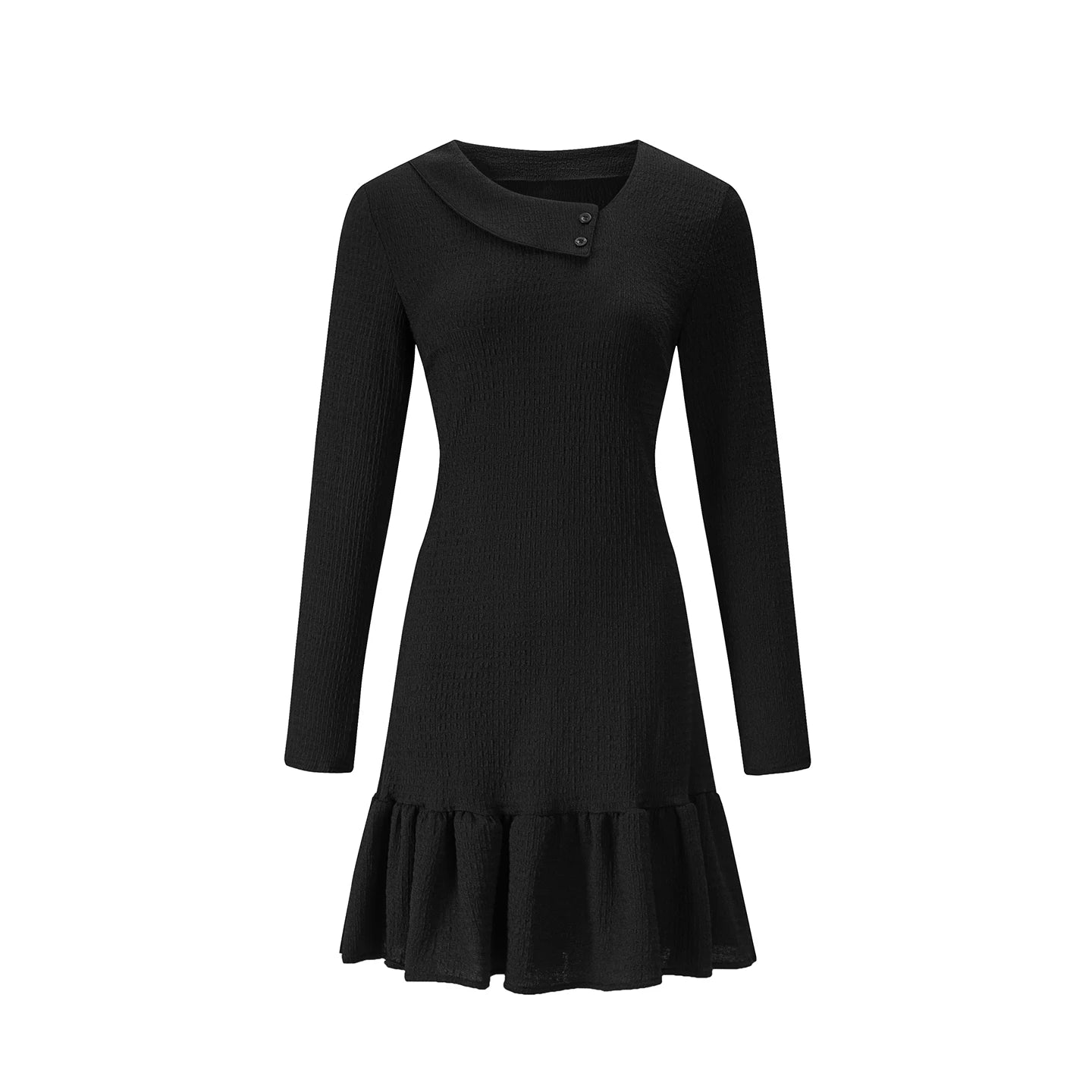 Ingvn - New Long Sleeve Dresses for Women Skew Collar Women Dress Elegant Solid A-LINE Dress Women Vestidos De Verano Mujer