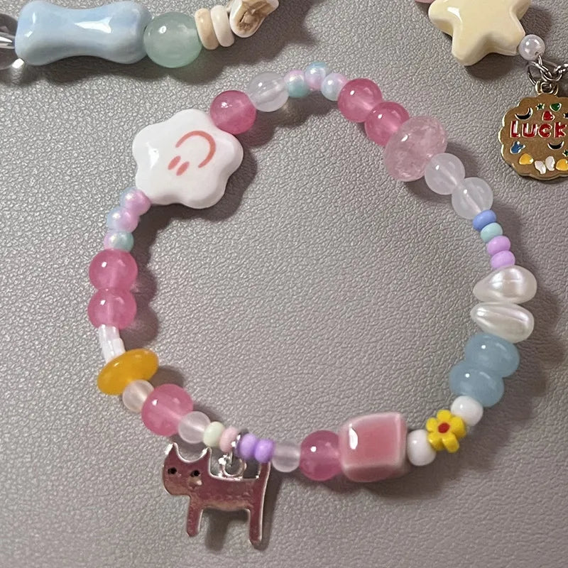Ingvn  New Cute Geometry Star Conch Ceramic Glass Acrylic Beaded Bracelet Girl Kpop Aesthetic Charm Jewelry Y2K Marine Accessories