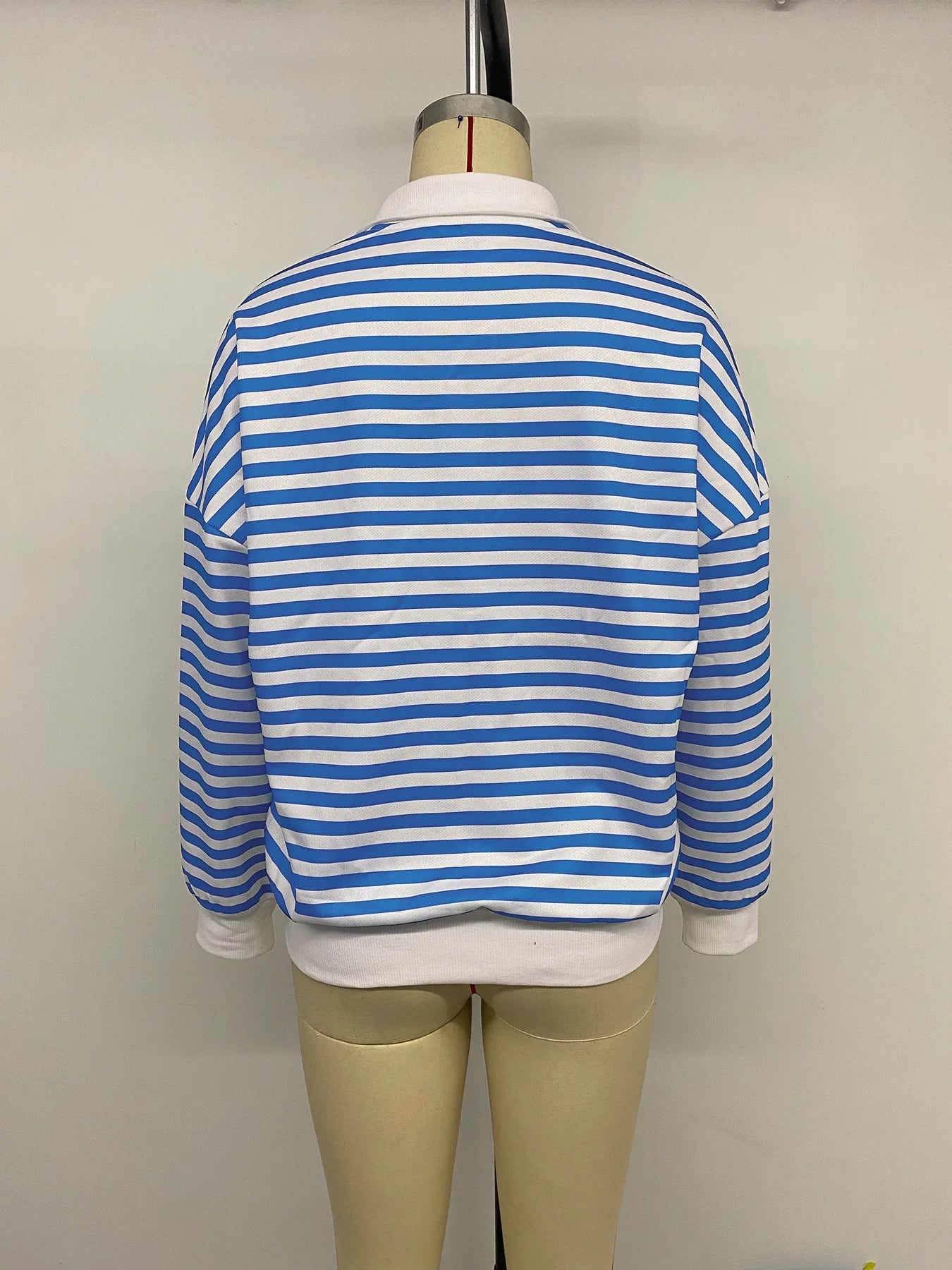 Ingvn - Women Striped Pullover Hoodie Loose Long Sleeve Autumn Winter Casual Zipper Polo Collar Sweatshirt