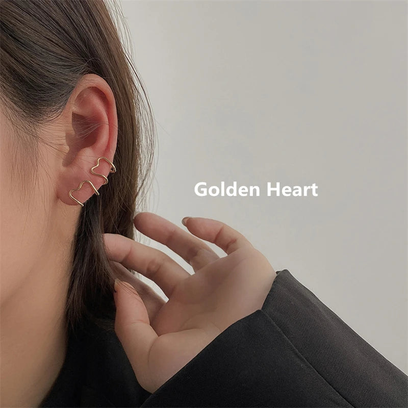 2023 Korea Silver Color metal Geometric Heart Ear Cuff Stackable Simple C-shape Ear Clip Earrings for Women Aesthetic Jewelry