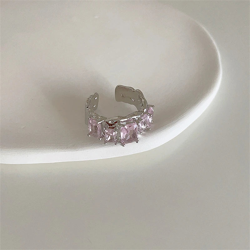 Ingvn  Pink Crystal Irregular Heart Rings Creative Zircon Bowknot Opal Love Heart Open Ring Y2K Shiny Rings for Women Party Jewelry