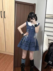 Ingvn  Elegant Gothic Vintage Dress Women Lolita Lace Sleeveless Mini Dress Y2K Slim Style Spicy Girl Daily Fashion