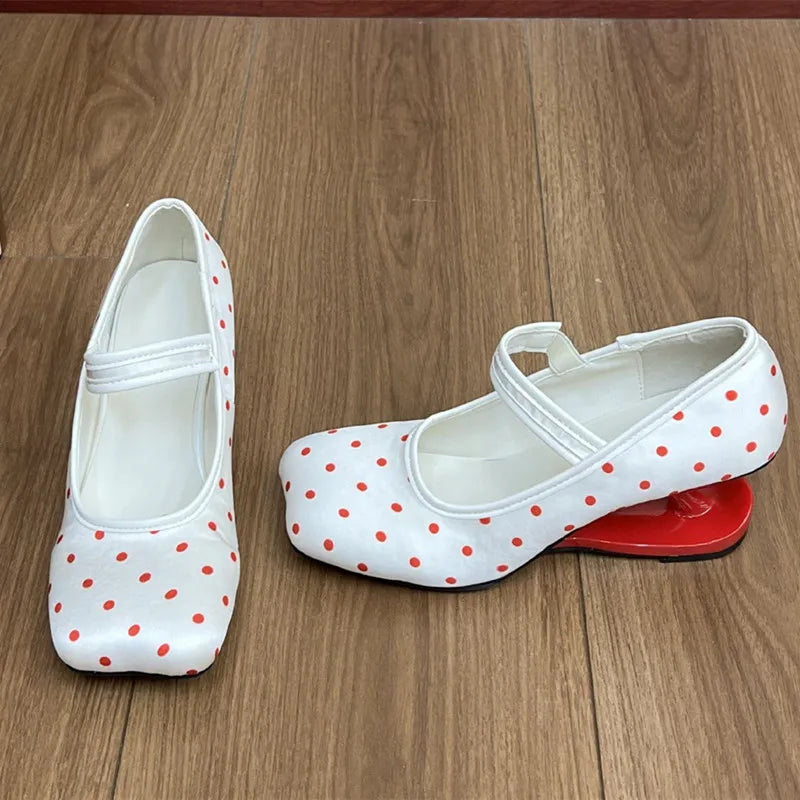 Ingvn - Fashion Square toe Satin Polka Dot Women Pumps Strange Style Mary Janes Mixed Colors High Heels Spring Summer Party Dress Shoes