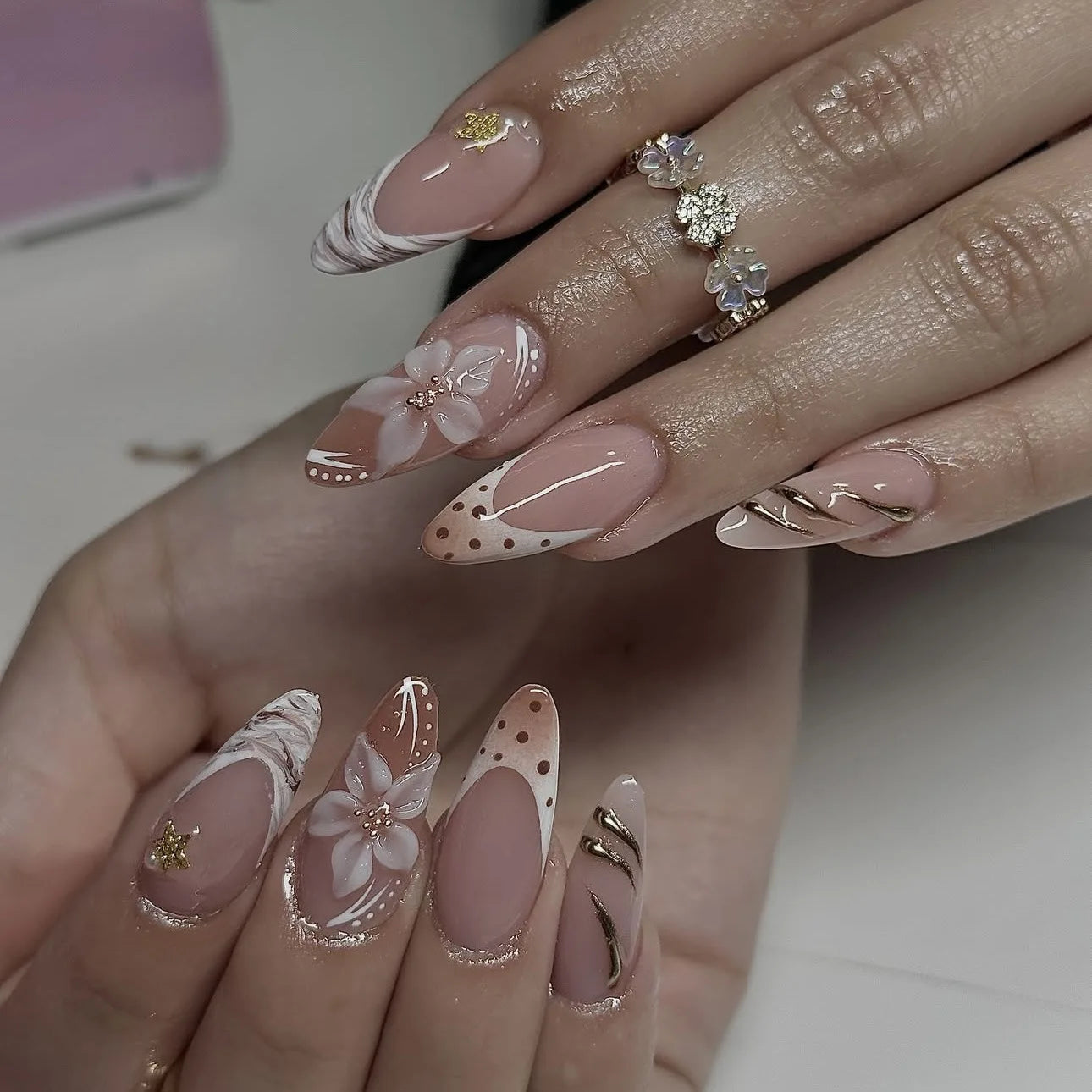 Ingvn  24Pcs Stiletto Nails Press on Long Purple Gradient Butterfly Moon Pattern Fake Nail Tips Detachable Glitter Almond False Nails