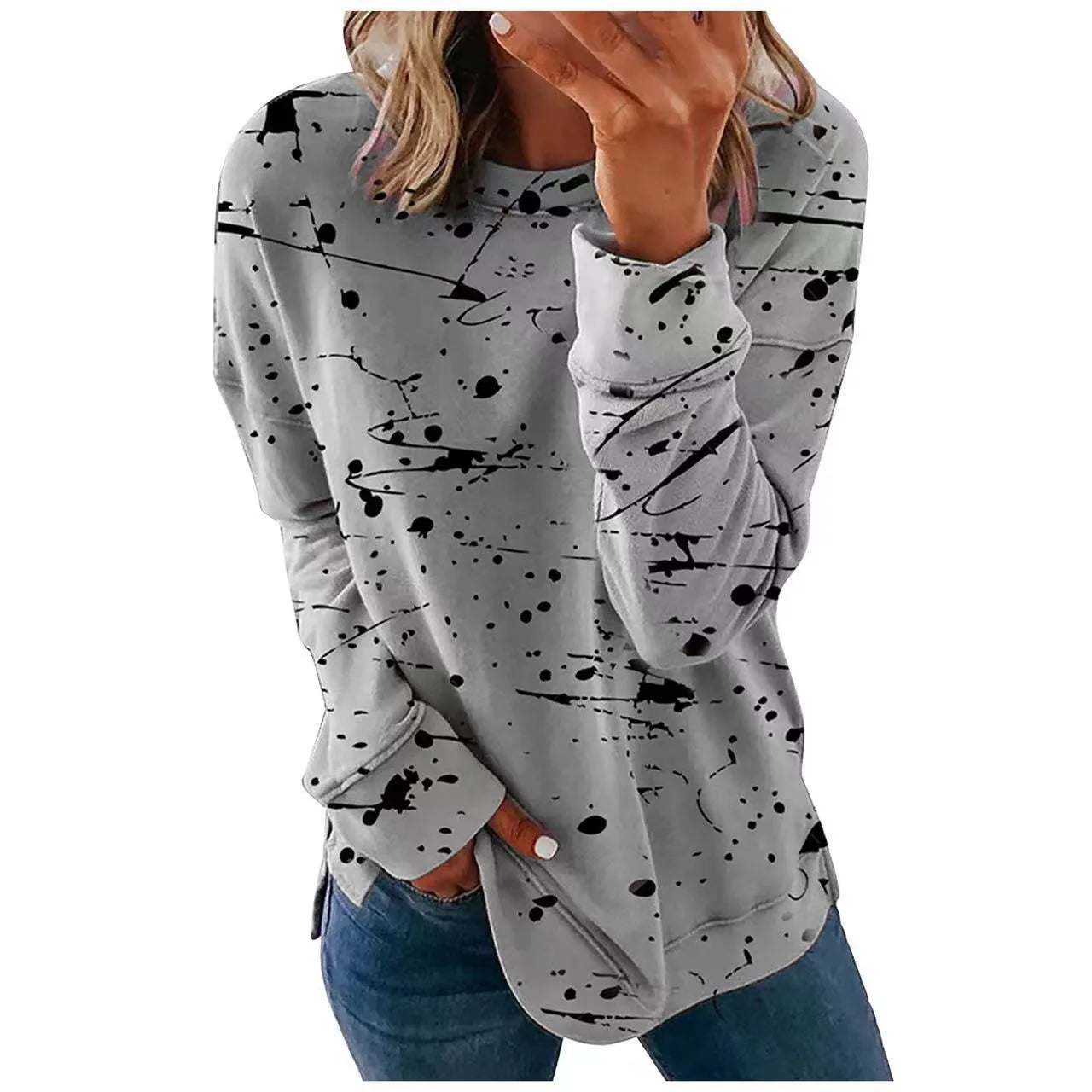 Ingvn - New Autumn European and American Women's Thickened Printed Loose - Fit Pullover Sweatshirt with Crew Neck and Long Sleeves