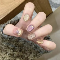 Ingvn  24Pcs Short Ballet False Nails with Red Strawberry Pattern Acrylic Coffin Nails Set Press on Cute Cat's Eye Sticks Nail Tips