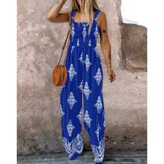 Ingvn  Plus Size New Women Print Sling Sleeveless Jumpsuits Ladies Casual Wide Leg High Waist Casual Loose Rompers