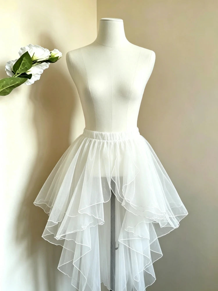 Ingvn  Women Kawaii Vintage Irregular Skirt Y2K Lolita Lace Ruffles Bow Skirt Sweet Cute Harajuku Subculture Party Fashion Skirt