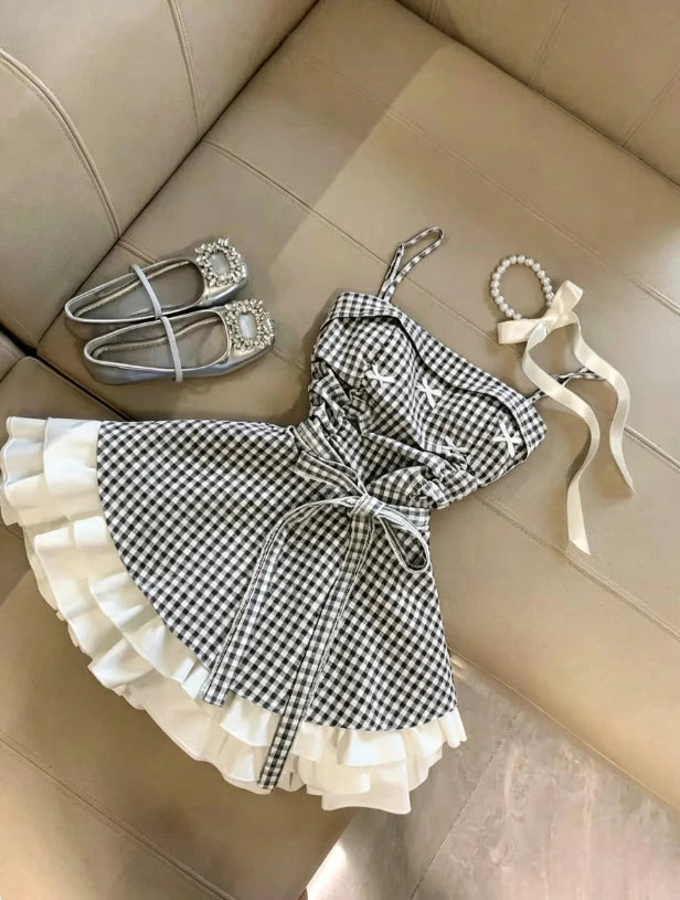 Ingvn  Chic Party Mini Dress Women Sweet Lace Bow Ruffle Princess Design Elegant Female Summer Holiday Fashion