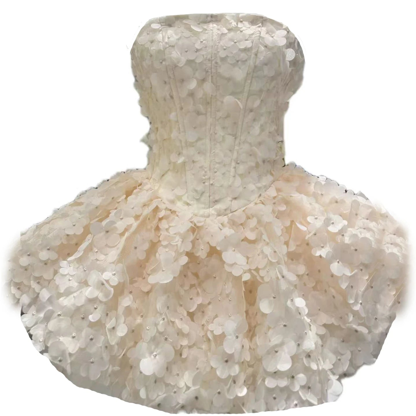 Ingvn  French Elegant Sweet Princess Birthday Party Dress 3D Flower High Waist Slim Fit Strapless Puff Evening Dress Women Spring