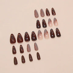 Ingvn  24Pcs Butterfly Wings Press on Acyrlic Nails with Design Medium Autumn Length Fingernails Fake with Charm 3d Textured Nail Tips